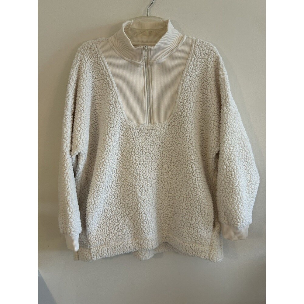 Aerie Ivory Hometown Quarter Zip Pullover Sherpa Oversized Sweatshirt SZ Large